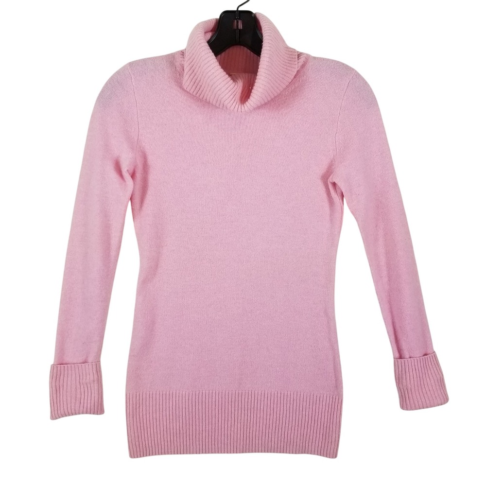 J.Crew Pink 100% Cashmere Turtleneck Sweater XXS Ribbed Italian Yarn Cowl Neck